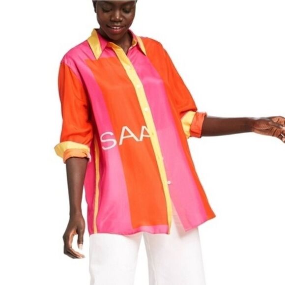 Isaac Mizrahi for Target color block silk top C33 - Picture 1 of 7
